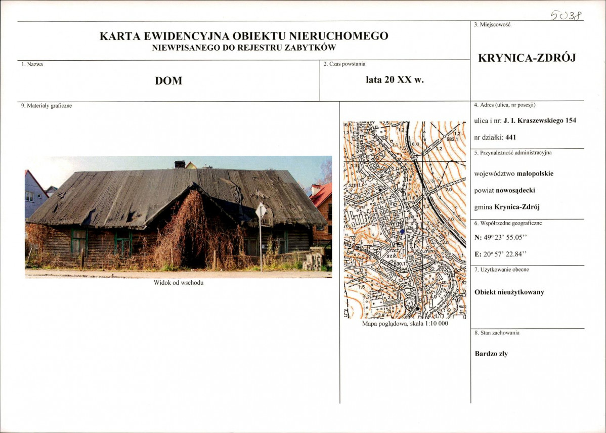KEZN - Karta obiektu niewpisanego do rejestru, skan nr 1