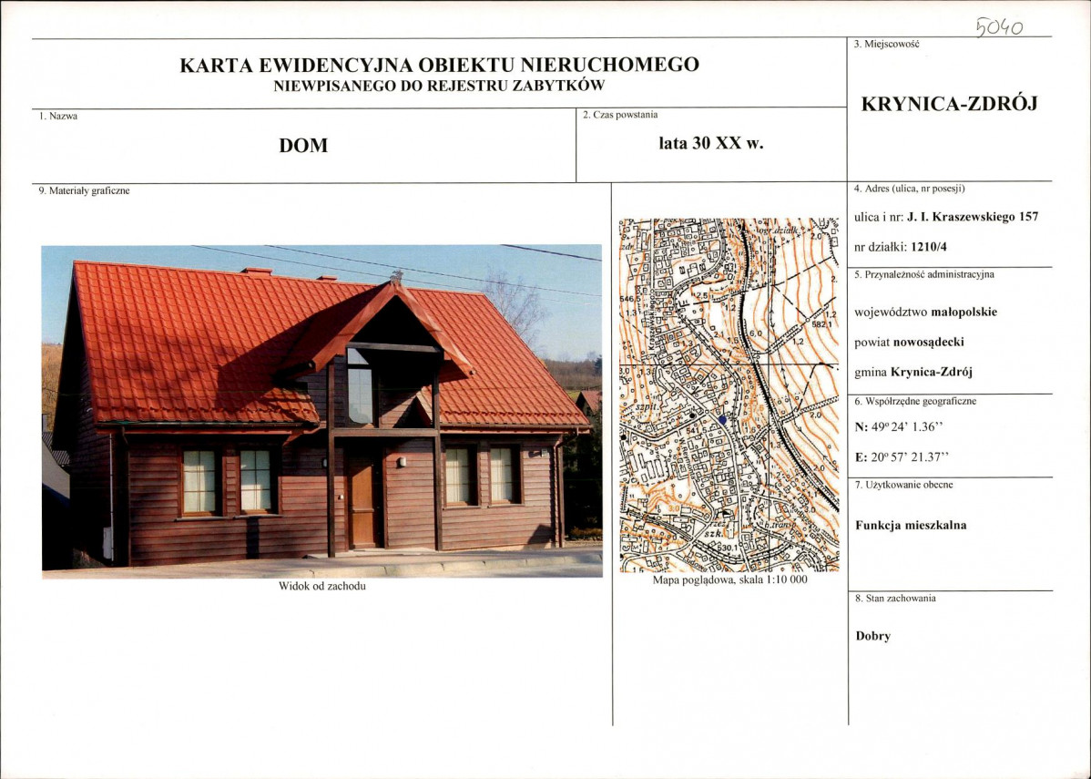 KEZN - Karta obiektu niewpisanego do rejestru, skan nr 1