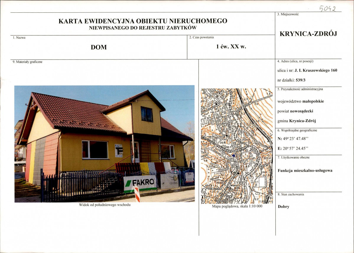 KEZN - Karta obiektu niewpisanego do rejestru, skan nr 1