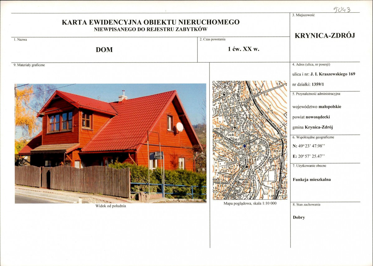 KEZN - Karta obiektu niewpisanego do rejestru, skan nr 1