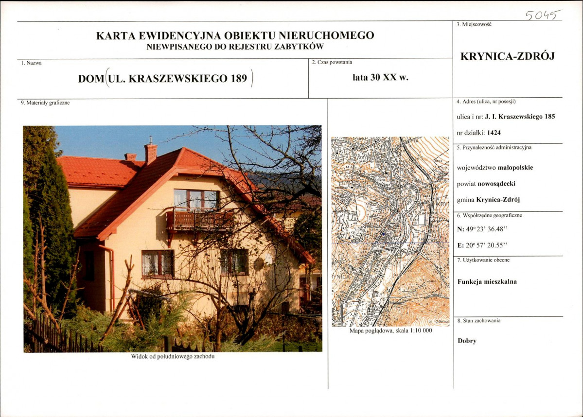 KEZN - Karta obiektu niewpisanego do rejestru, skan nr 1