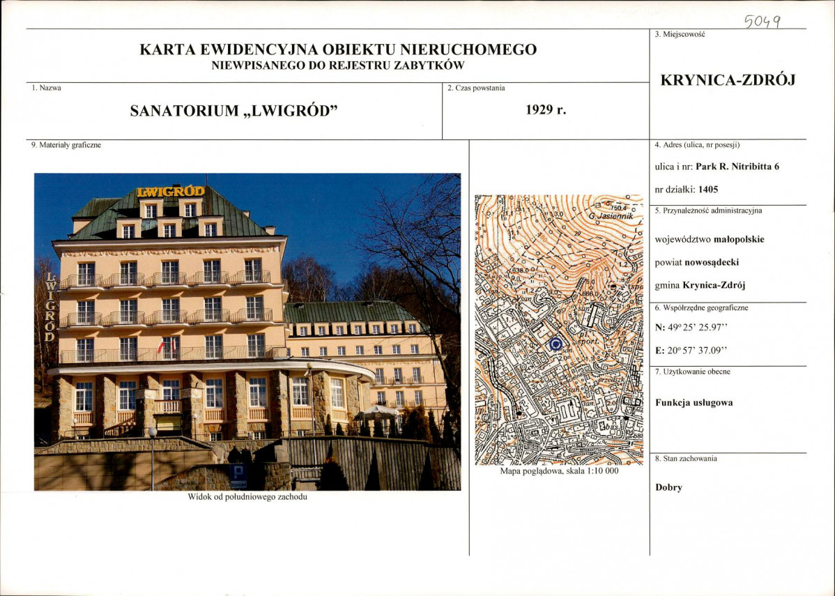 KEZN - Karta obiektu niewpisanego do rejestru, skan nr 1