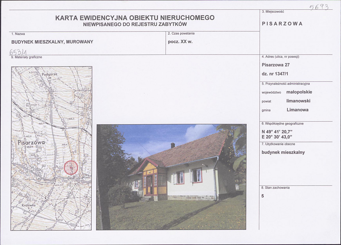 Karta obiektu niewpisanego do rejestru, skan nr 1