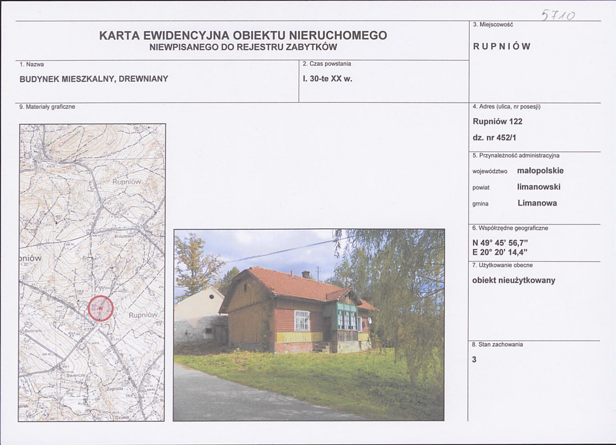 KEZN - Karta obiektu niewpisanego do rejestru, skan nr 1
