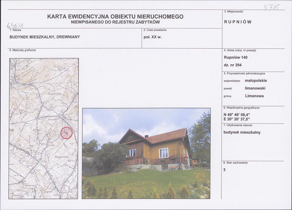 KEZN - Karta obiektu niewpisanego do rejestru, skan nr 1