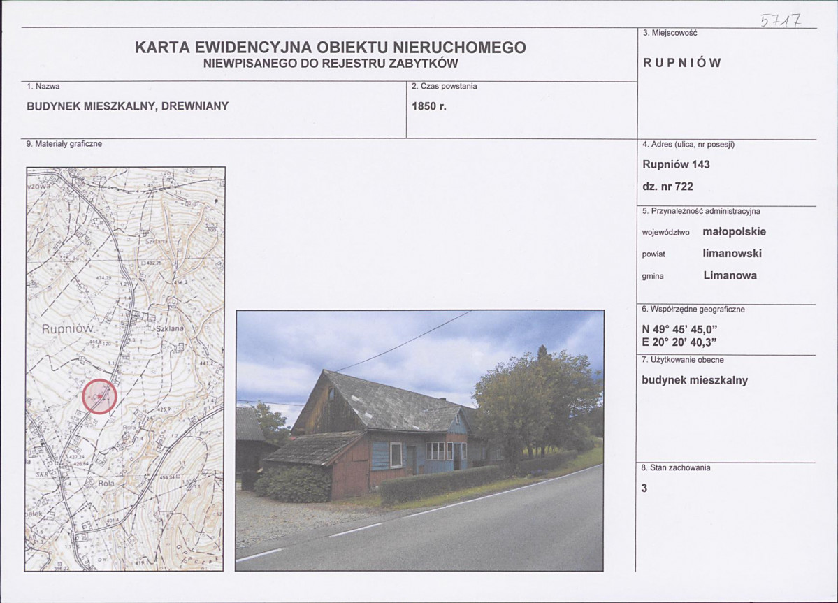 KEZN - Karta obiektu niewpisanego do rejestru, skan nr 1