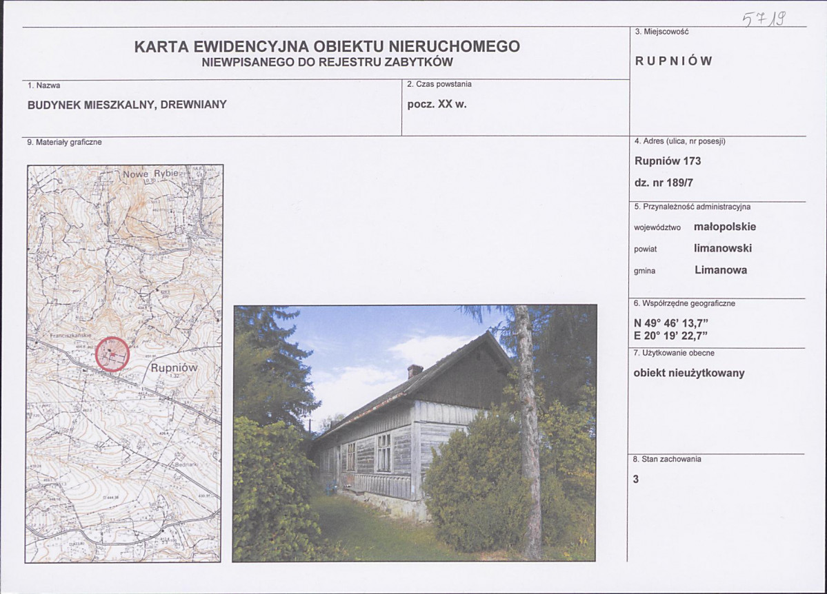 KEZN - Karta obiektu niewpisanego do rejestru, skan nr 1