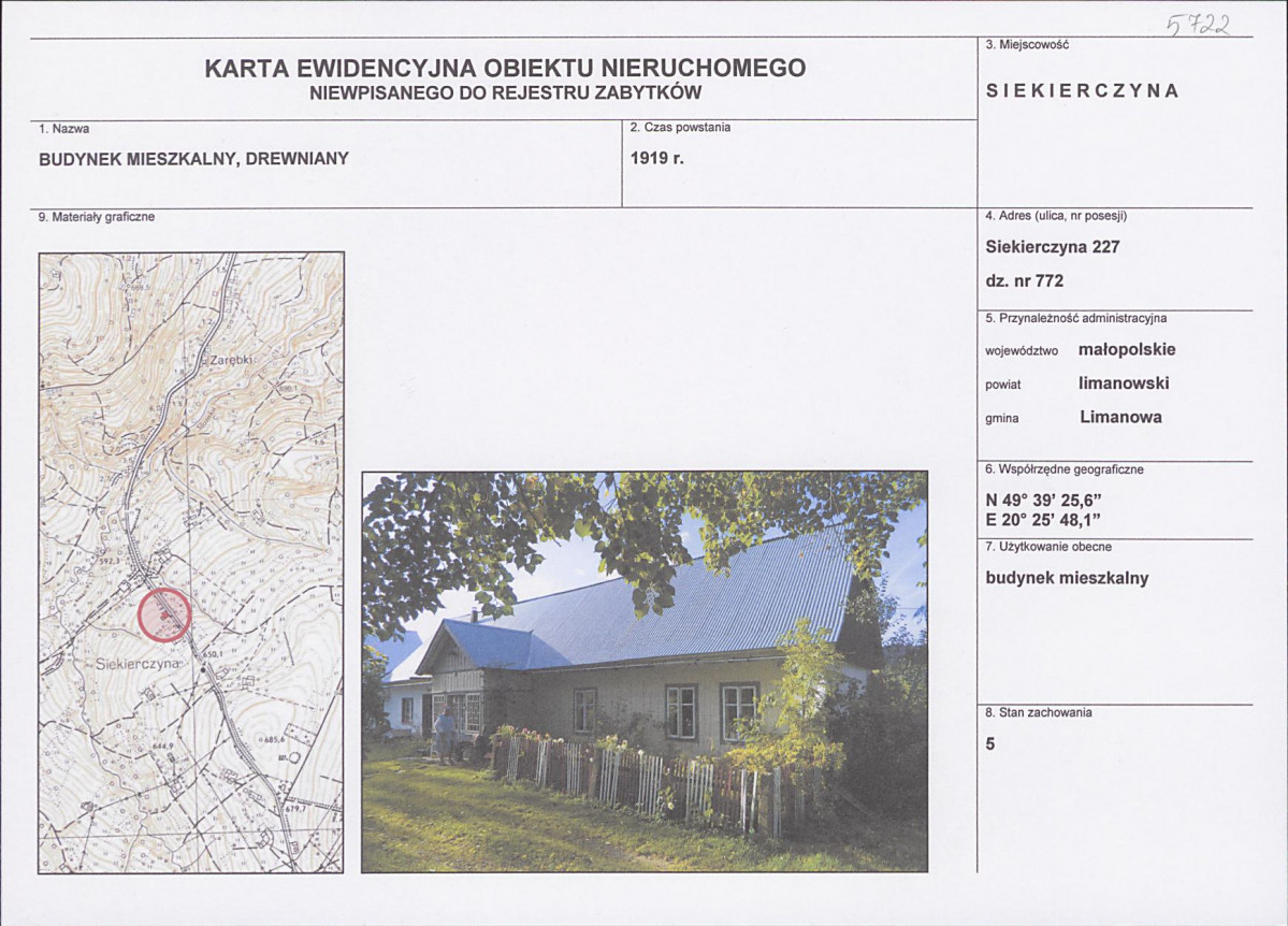 KEZN - Karta obiektu niewpisanego do rejestru, skan nr 1