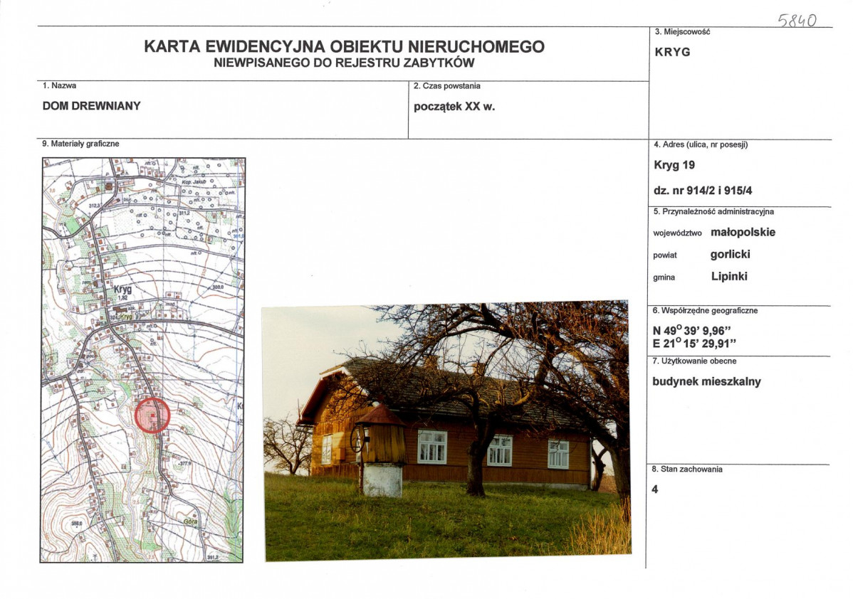Karta obiektu niewpisanego do rejestru, skan nr 1
