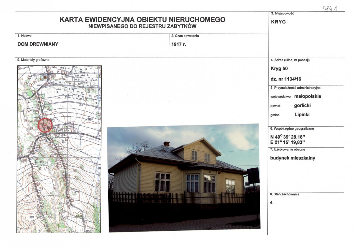 Karta obiektu niewpisanego do rejestru, skan nr 1