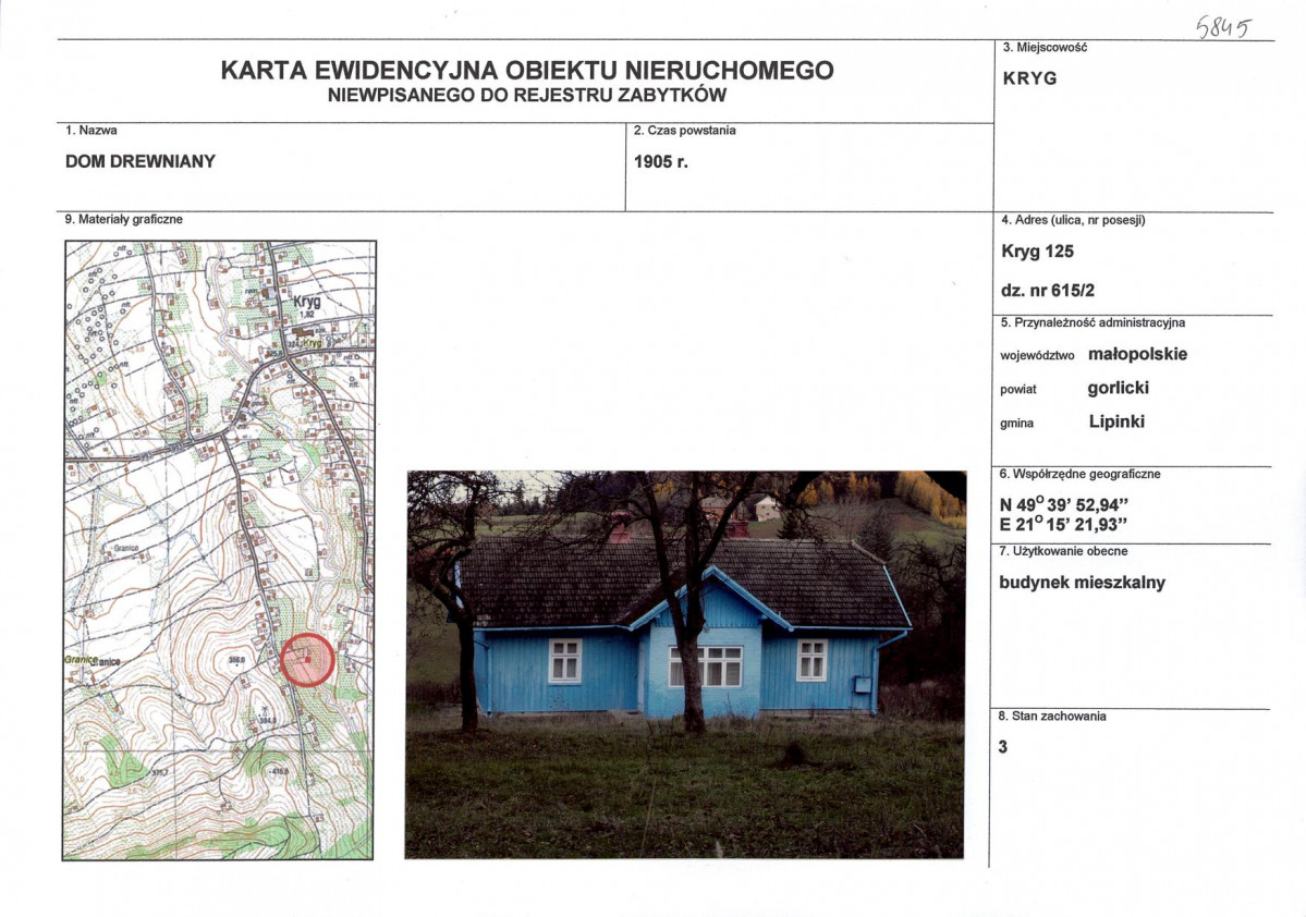 Karta obiektu niewpisanego do rejestru, skan nr 1