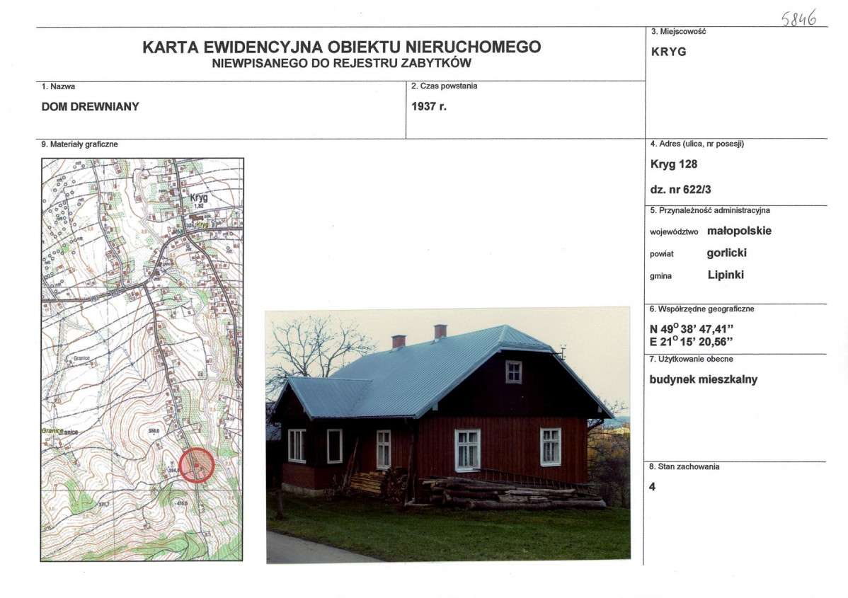 Karta obiektu niewpisanego do rejestru, skan nr 1