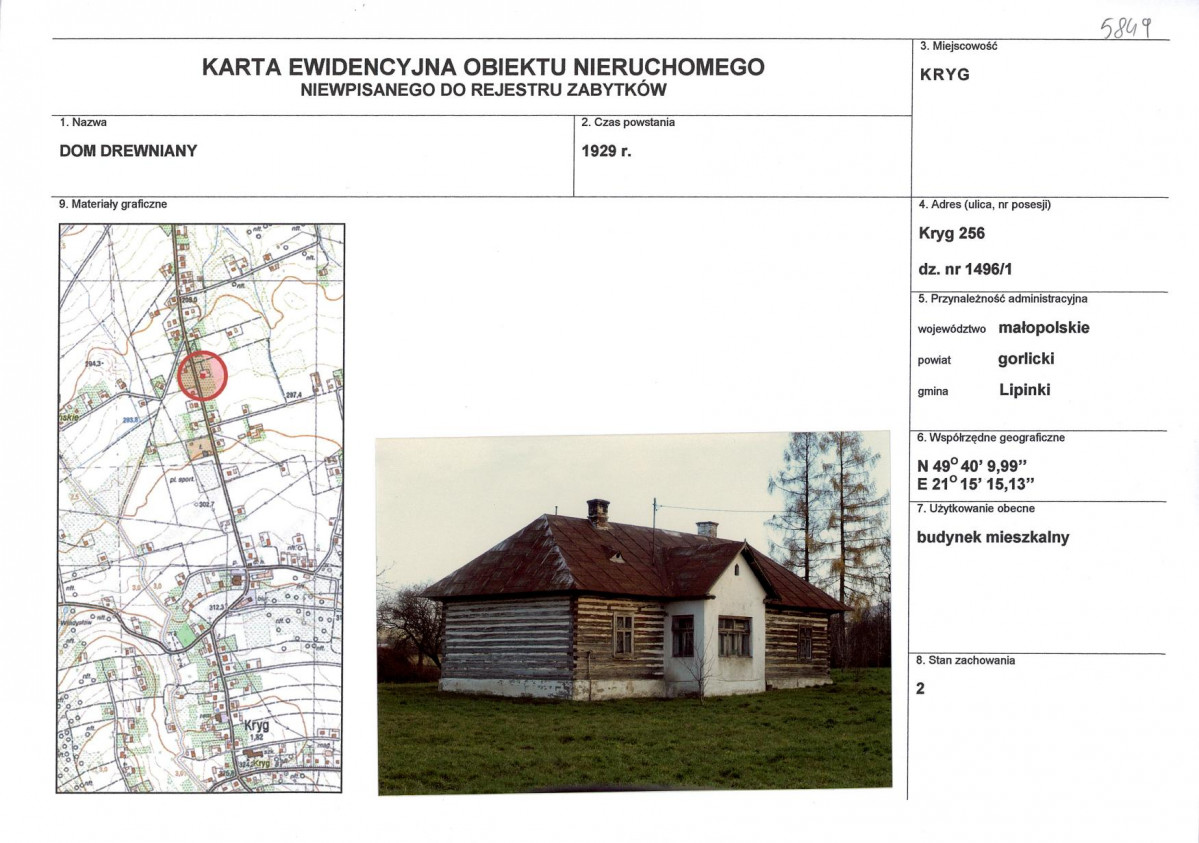 Karta obiektu niewpisanego do rejestru, skan nr 1
