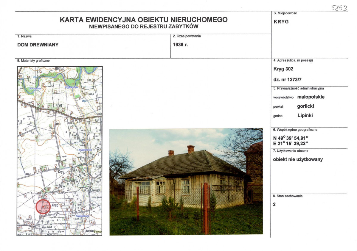 Karta obiektu niewpisanego do rejestru, skan nr 1