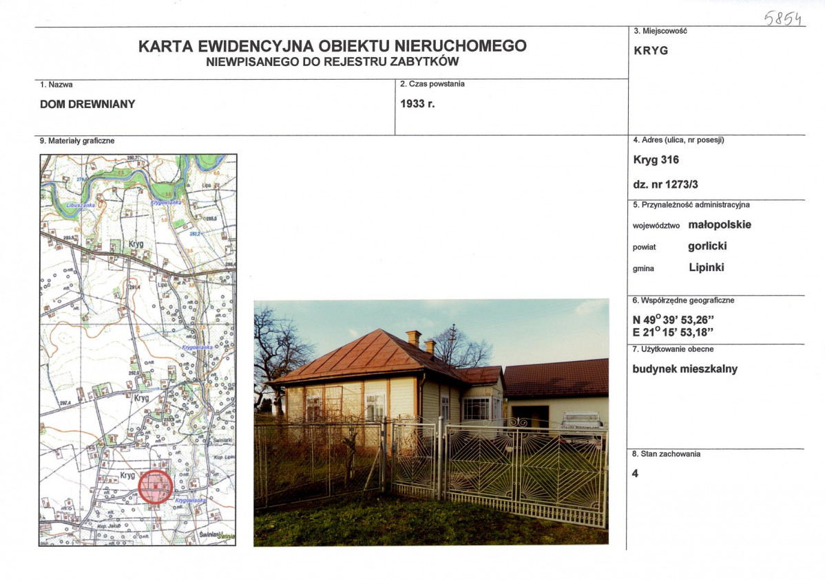 Karta obiektu niewpisanego do rejestru, skan nr 1