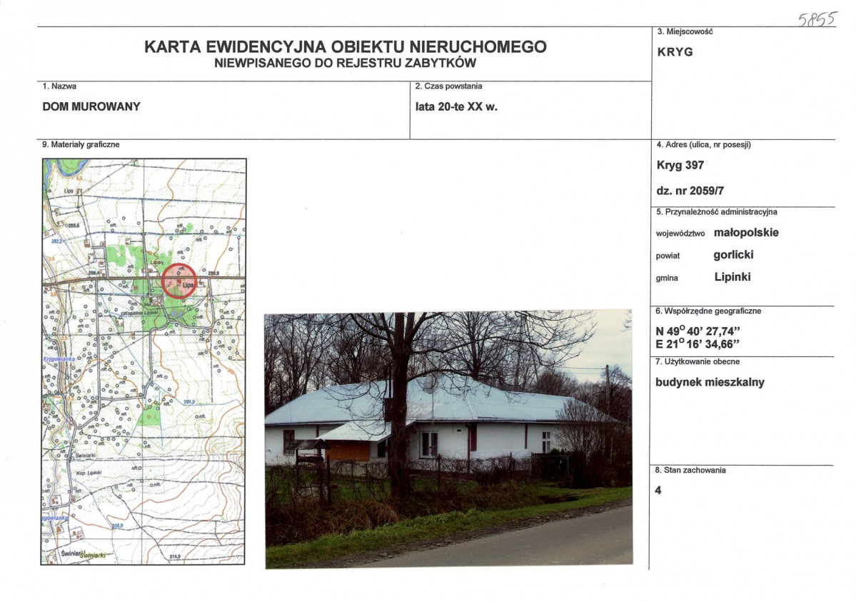 Karta obiektu niewpisanego do rejestru, skan nr 1