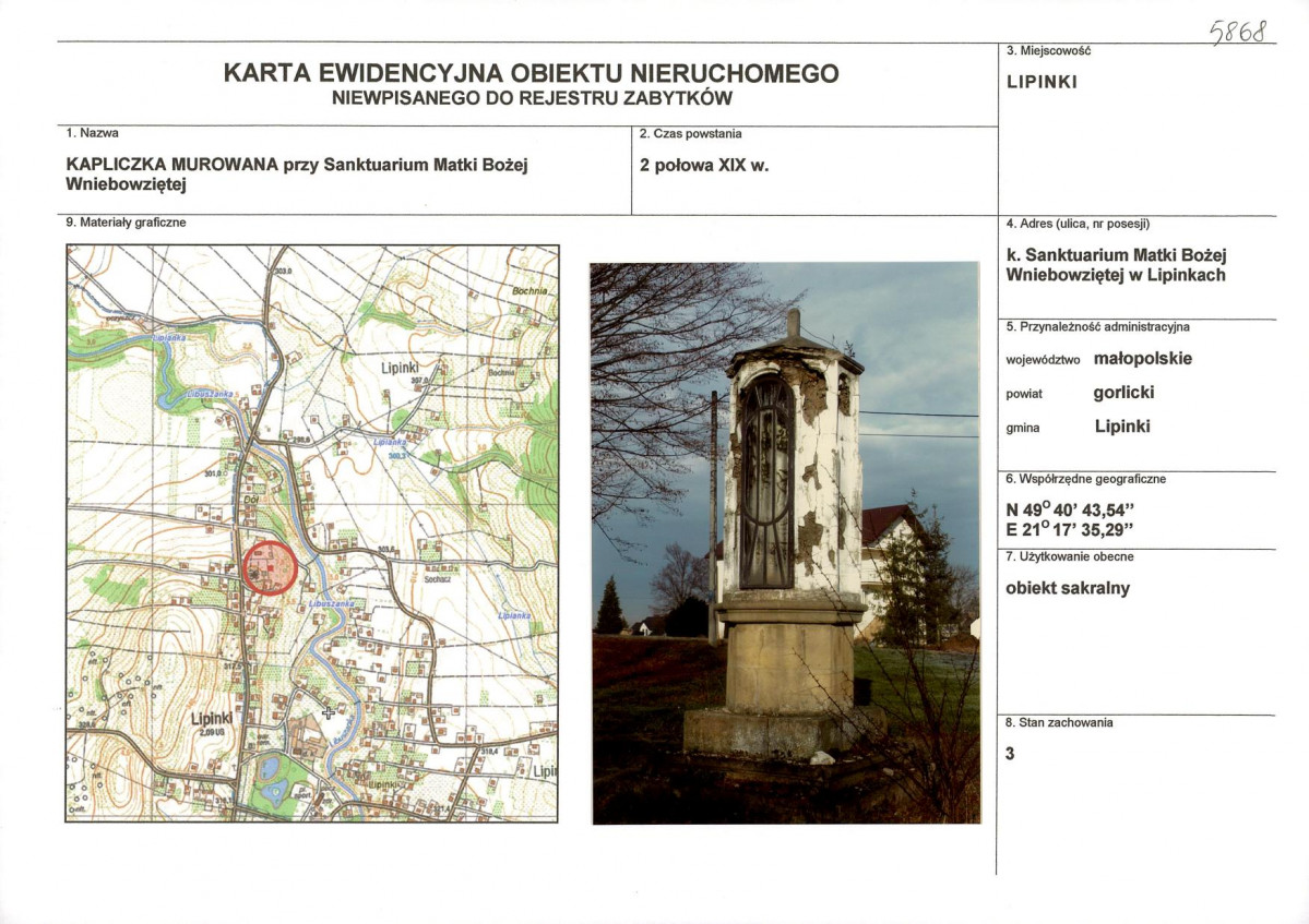 Karta obiektu niewpisanego do rejestru, skan nr 1