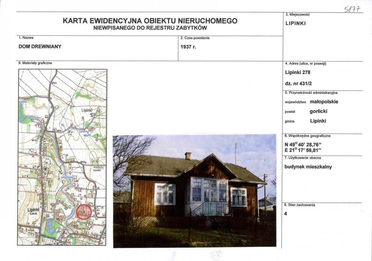 Karta obiektu niewpisanego do rejestru, skan nr 1