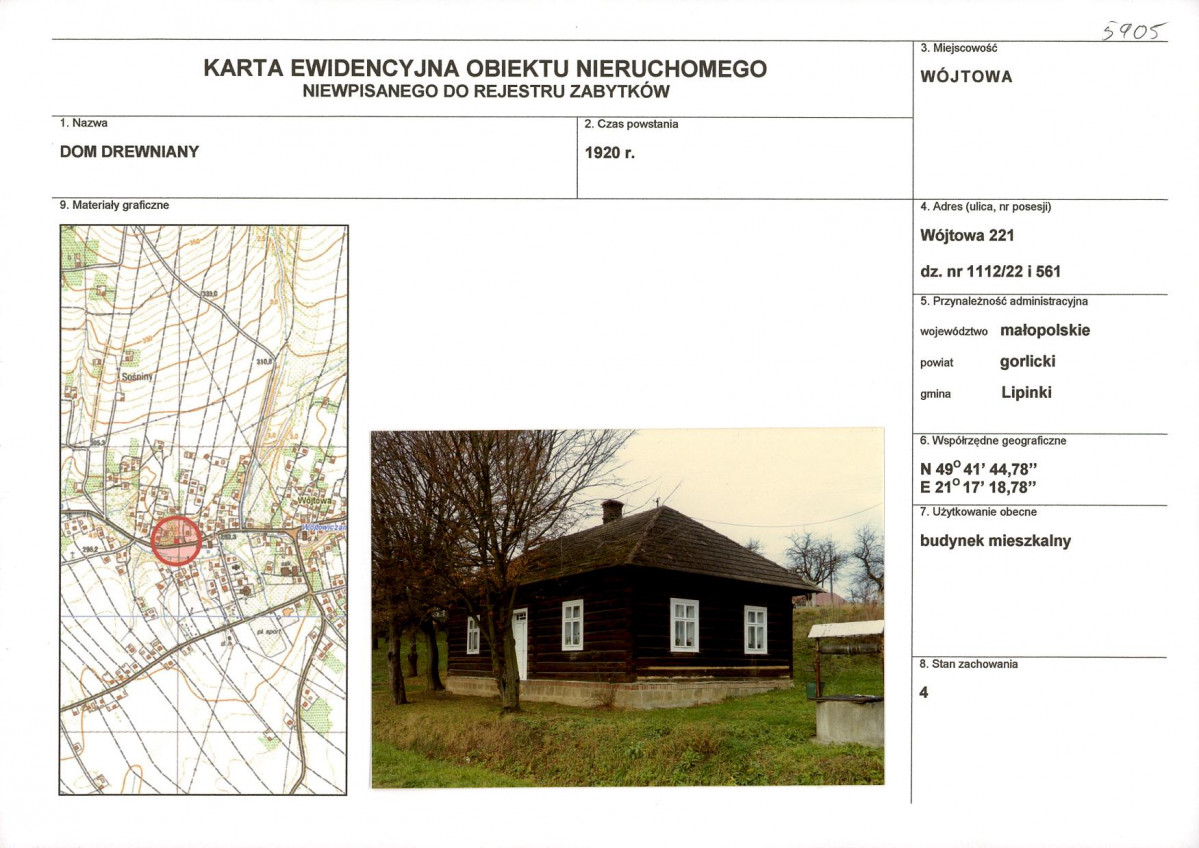 Karta obiektu niewpisanego do rejestru, skan nr 1