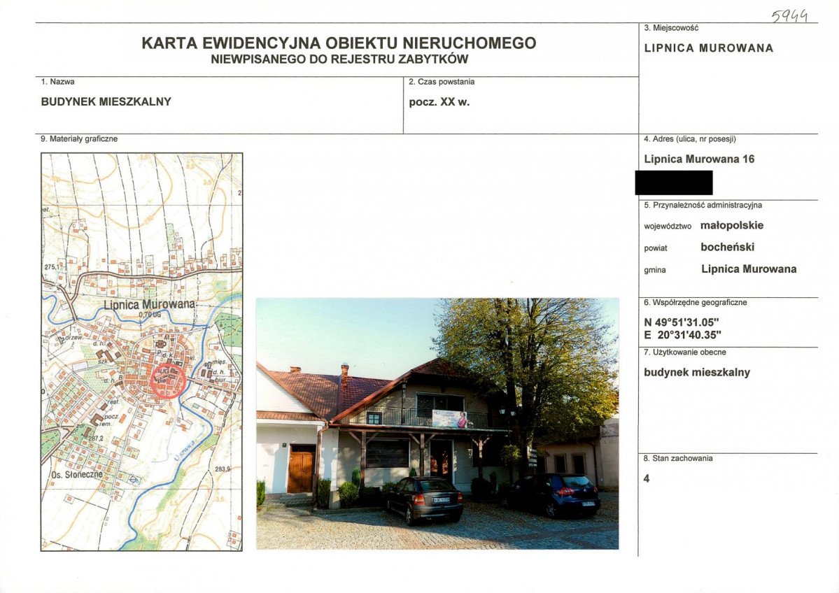 KEZN - Karta obiektu niewpisanego do rejestru, skan nr 1