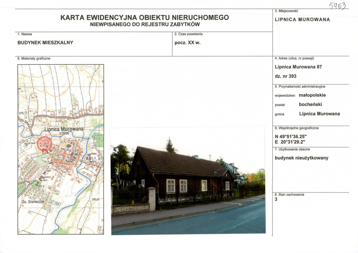 Karta obiektu niewpisanego do rejestru, skan nr 1
