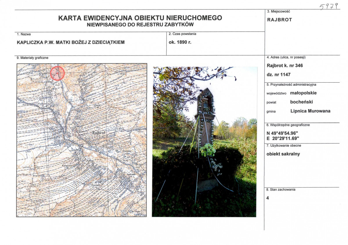 Karta obiektu niewpisanego do rejestru, skan nr 1