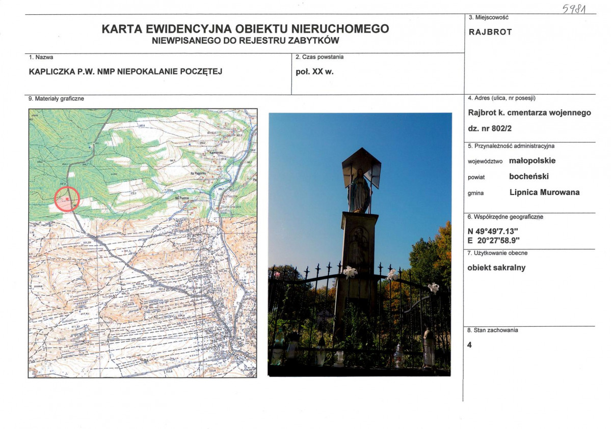 Karta obiektu niewpisanego do rejestru, skan nr 1