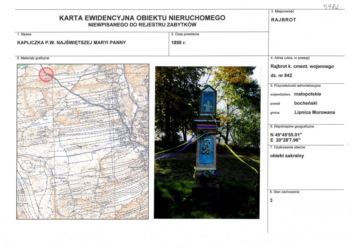 Karta obiektu niewpisanego do rejestru, skan nr 1