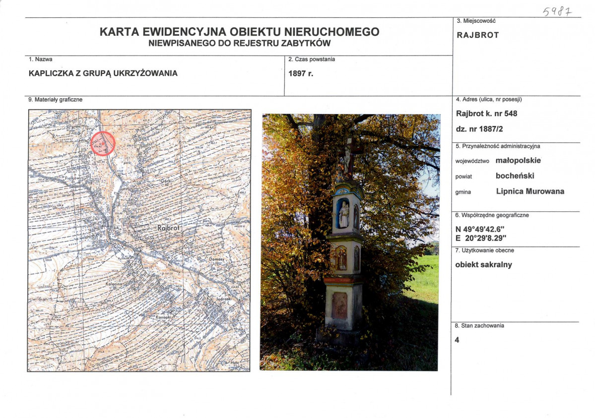 Karta obiektu niewpisanego do rejestru, skan nr 1