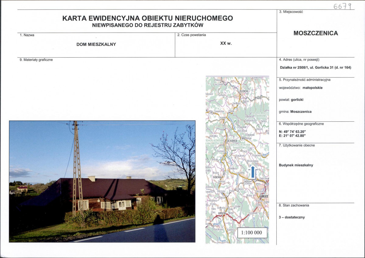Karta obiektu niewpisanego do rejestru, skan nr 1