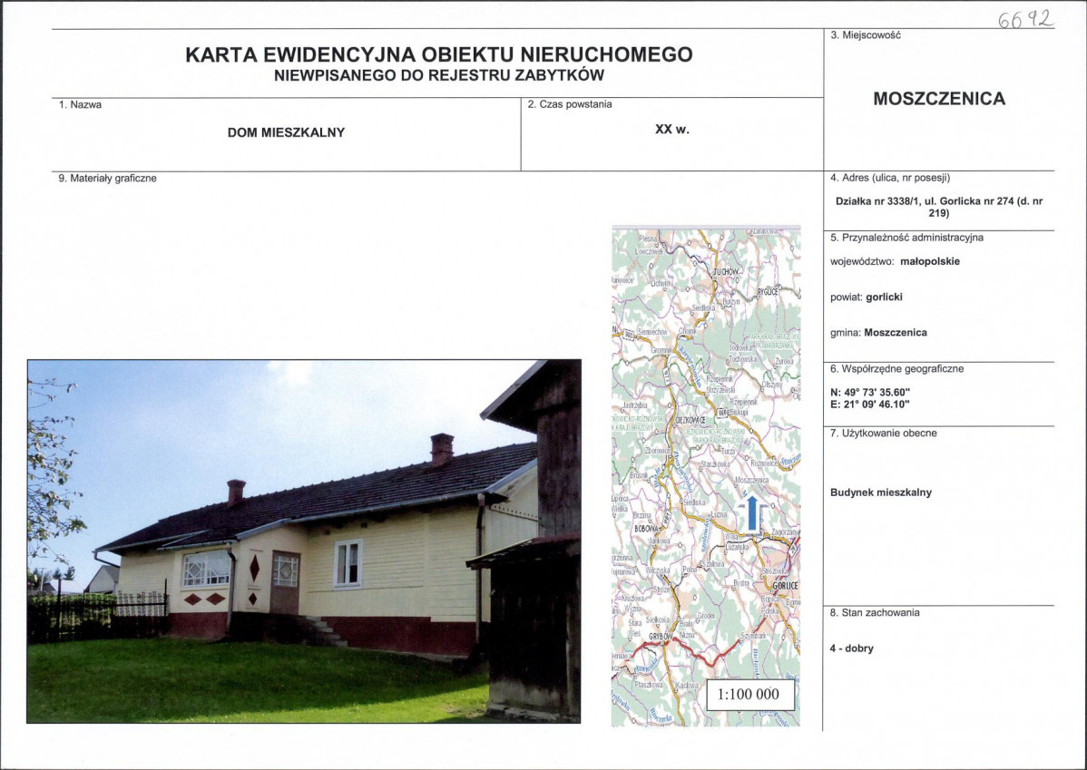 Karta obiektu niewpisanego do rejestru, skan nr 1