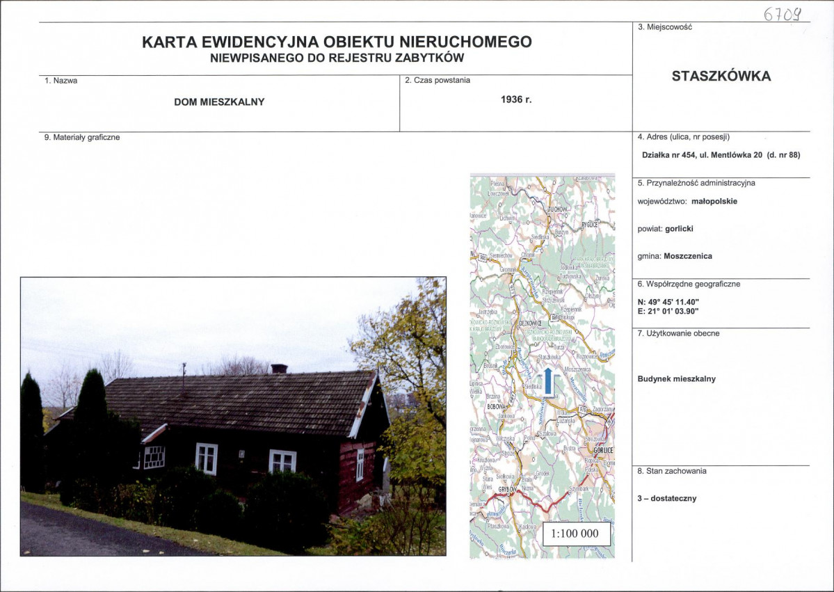 Karta obiektu niewpisanego do rejestru, skan nr 1