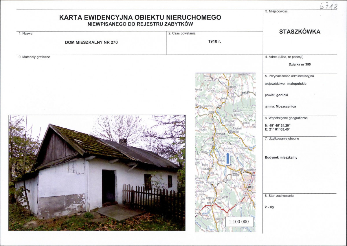 Karta obiektu niewpisanego do rejestru, skan nr 1