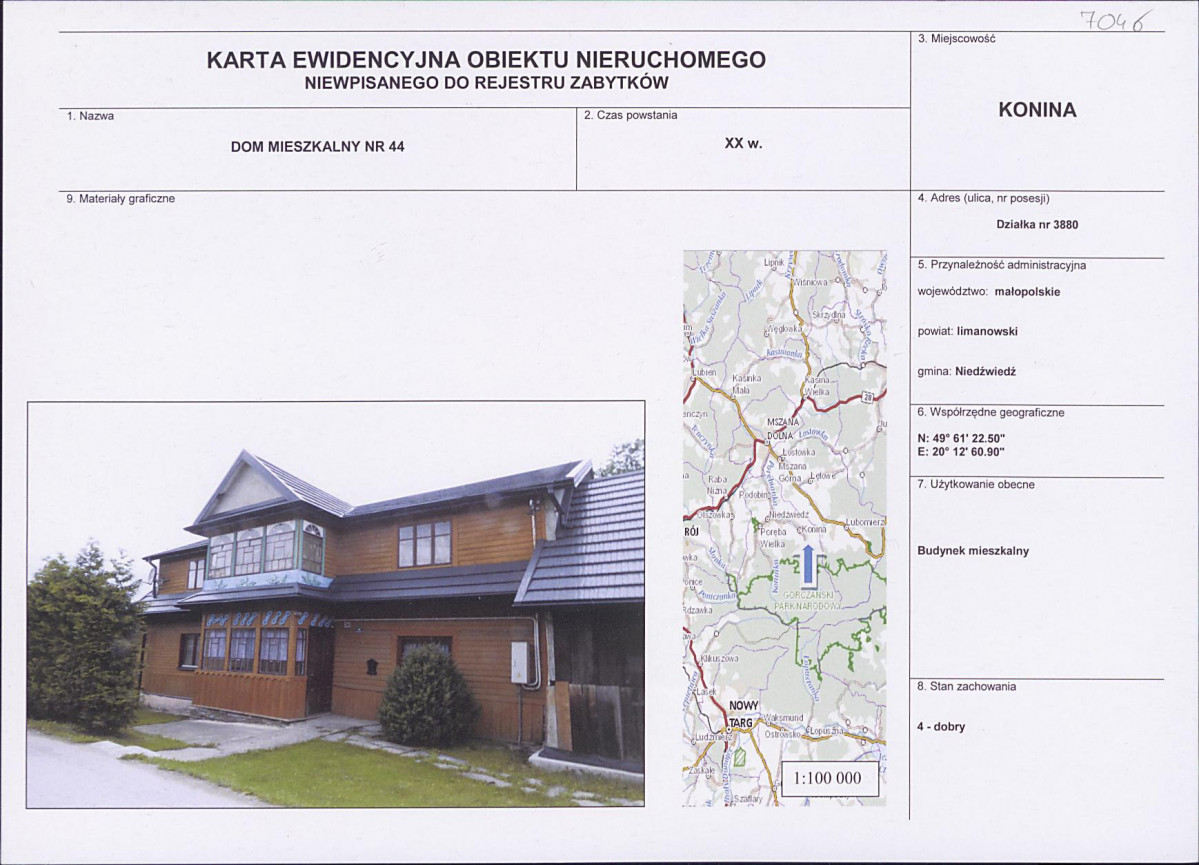 Karta obiektu niewpisanego do rejestru, skan nr 1