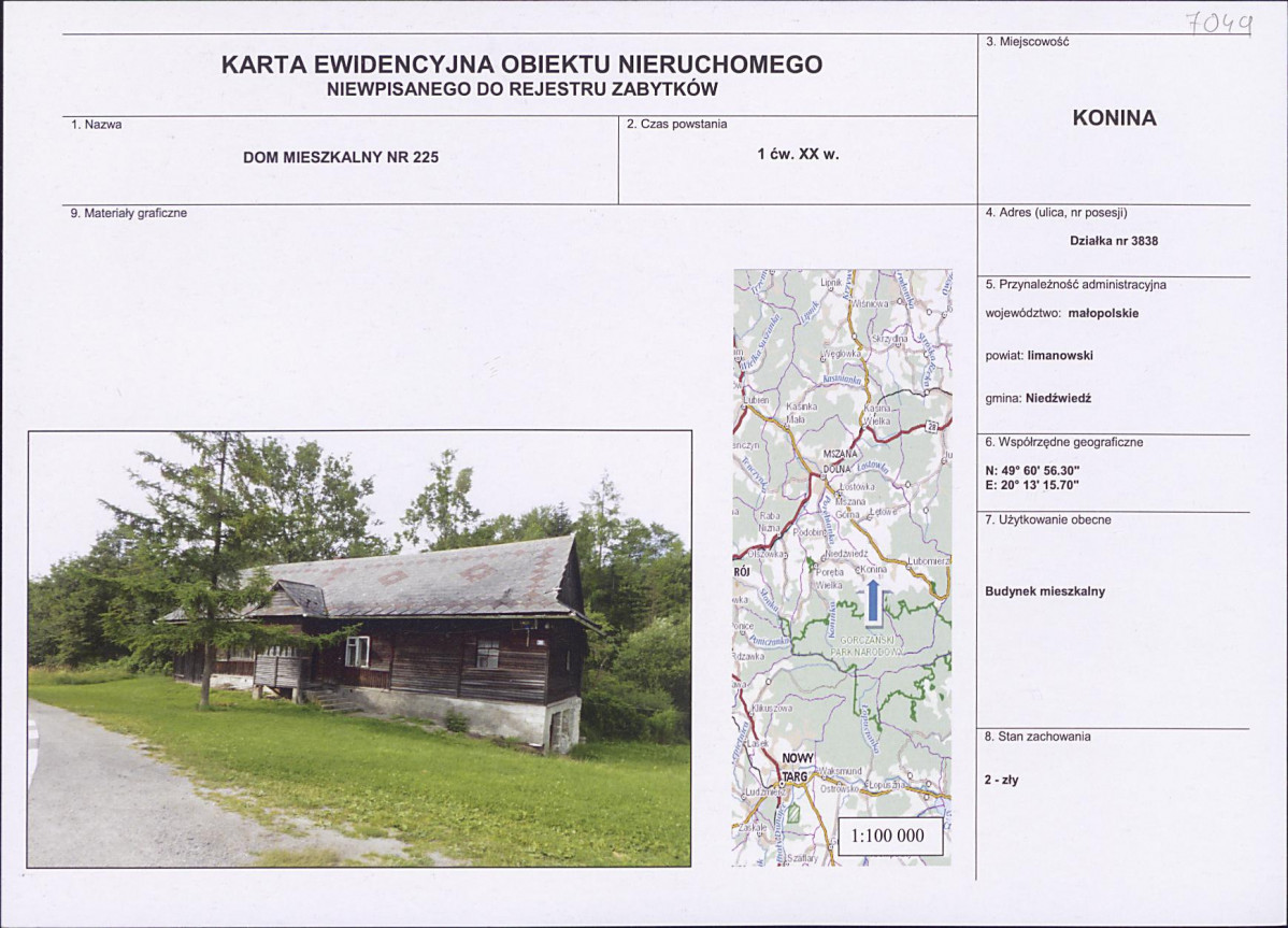 Karta obiektu niewpisanego do rejestru, skan nr 1