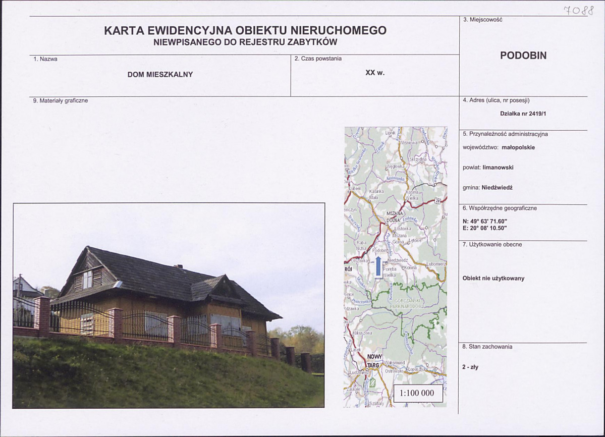 KEZN - Karta obiektu niewpisanego do rejestru, skan nr 1