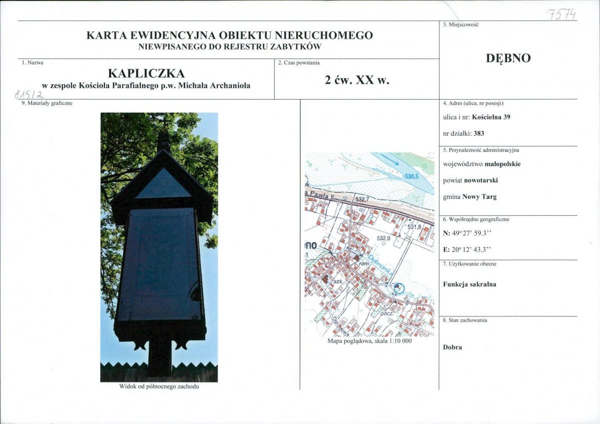 KEZN - Karta obiektu niewpisanego do rejestru, skan nr 1