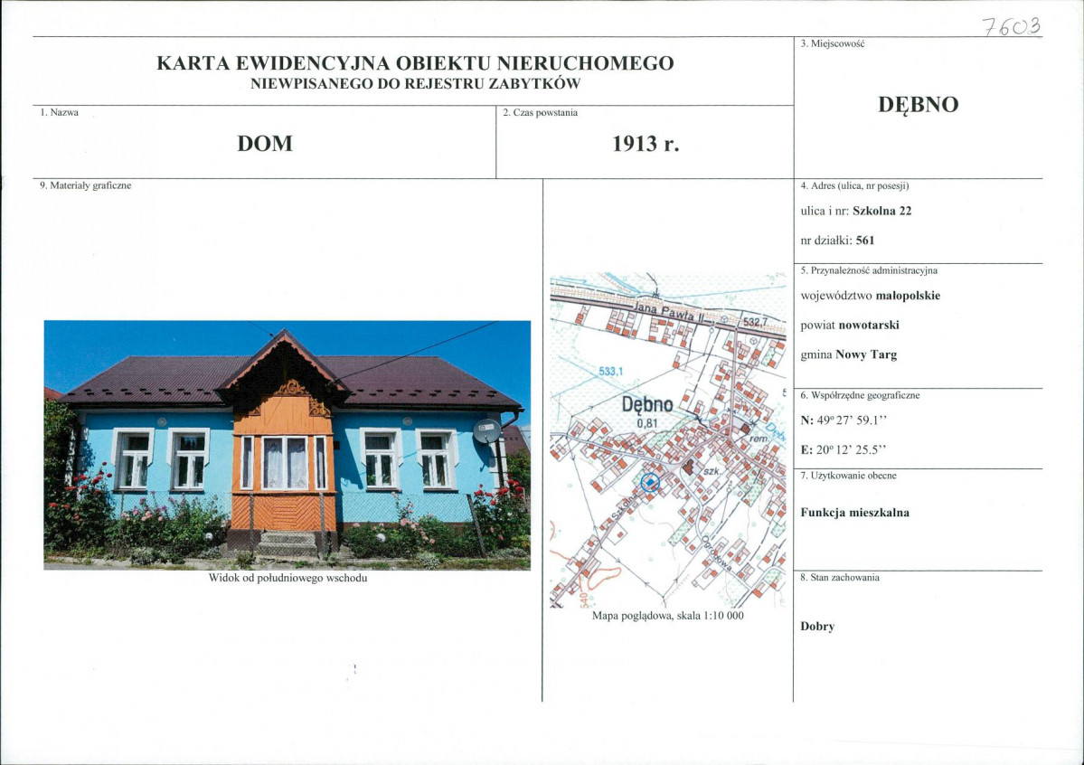 Karta obiektu niewpisanego do rejestru, skan nr 1