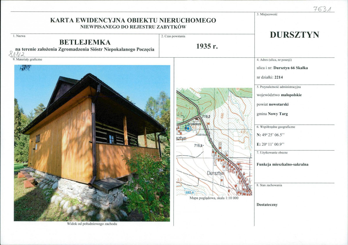 Karta obiektu niewpisanego do rejestru, skan nr 1