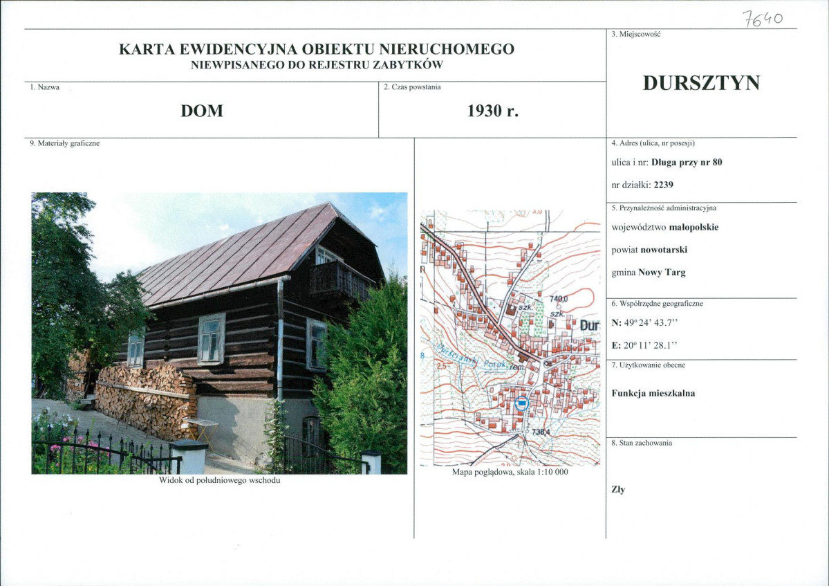 Karta obiektu niewpisanego do rejestru, skan nr 1