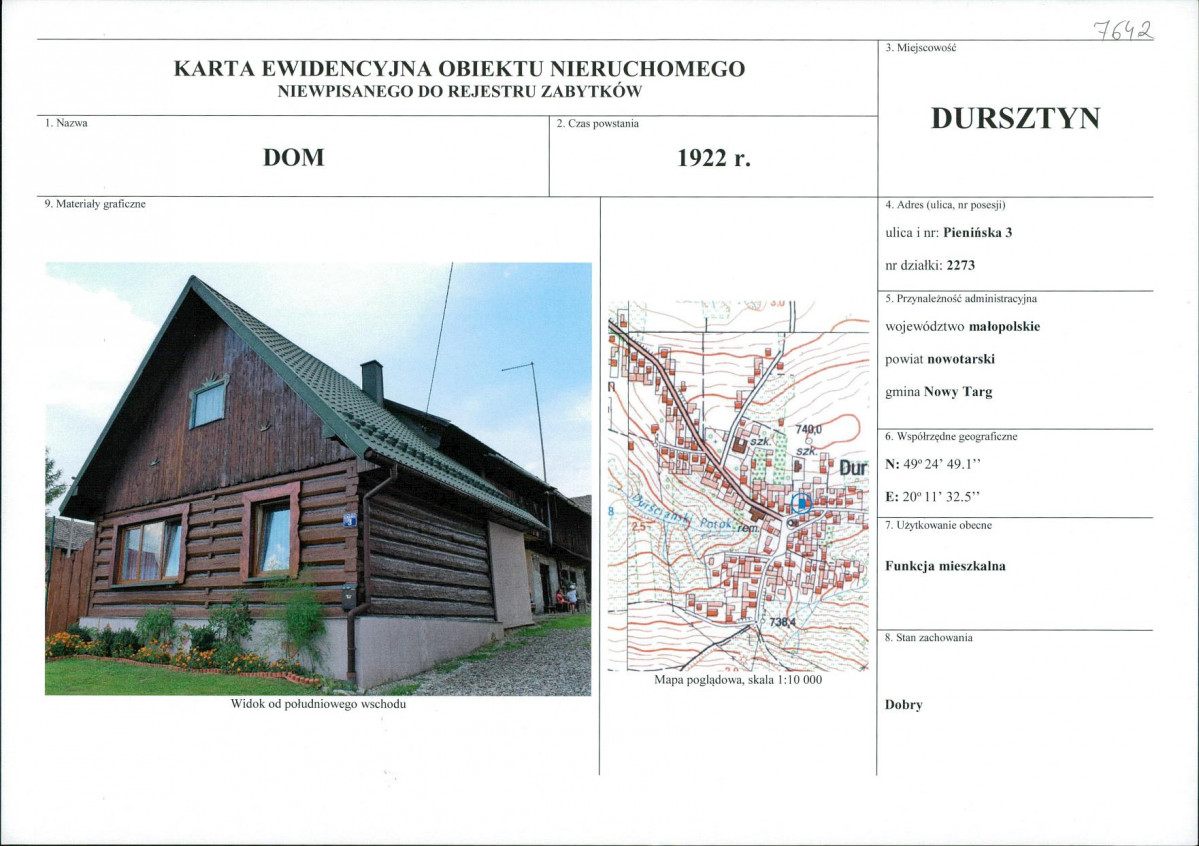 Karta obiektu niewpisanego do rejestru, skan nr 1