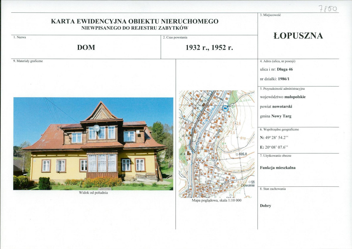 KEZN - Karta obiektu niewpisanego do rejestru, skan nr 1