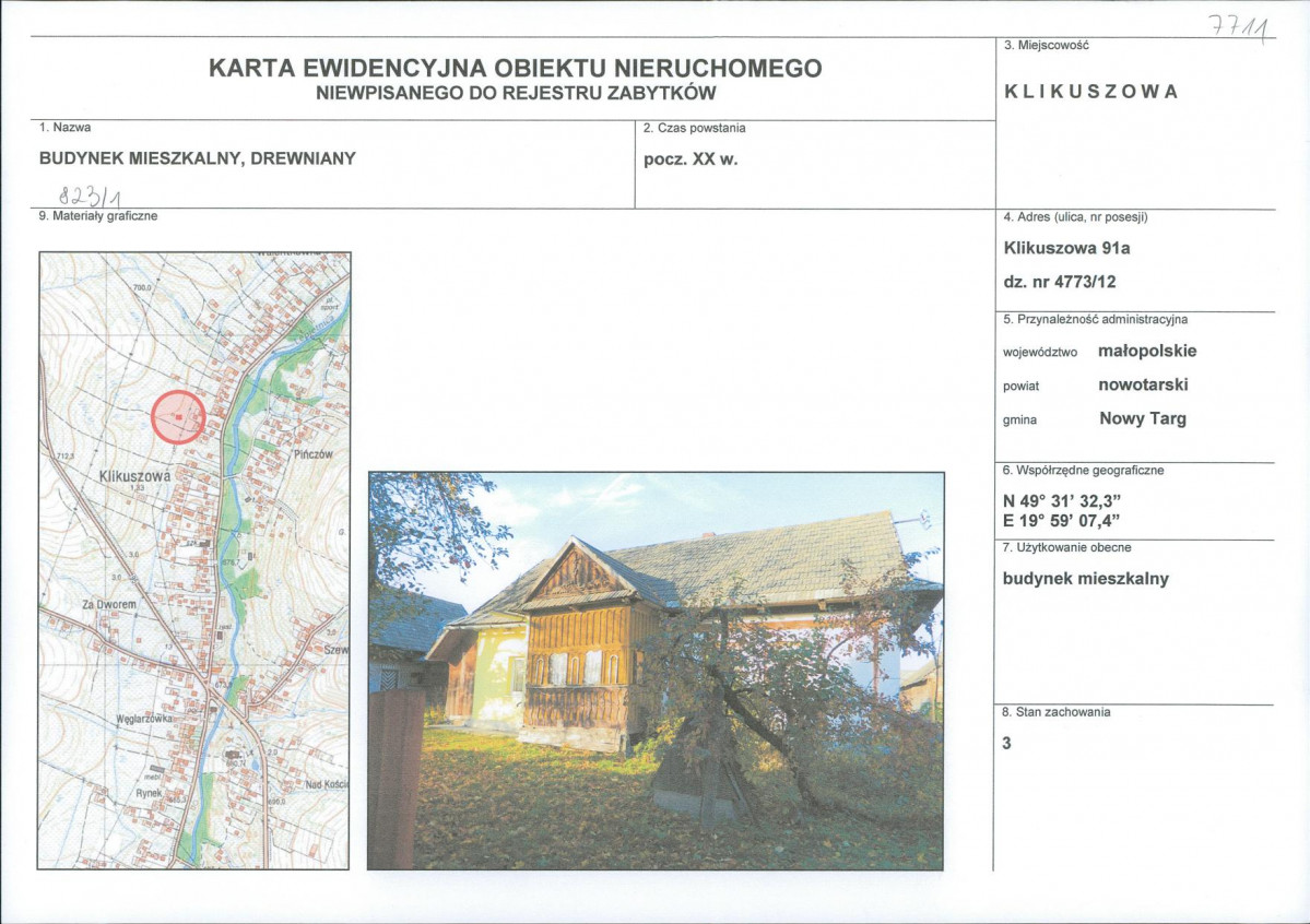 KEZN - Karta obiektu niewpisanego do rejestru, skan nr 1
