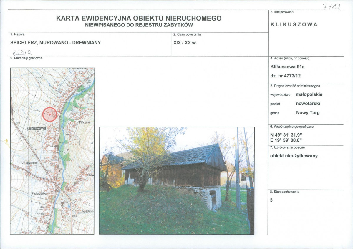 KEZN - Karta obiektu niewpisanego do rejestru, skan nr 1