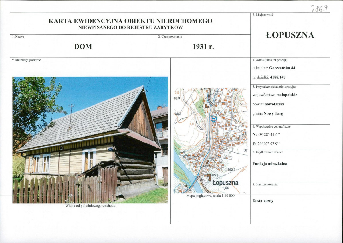 KEZN - Karta obiektu niewpisanego do rejestru, skan nr 1