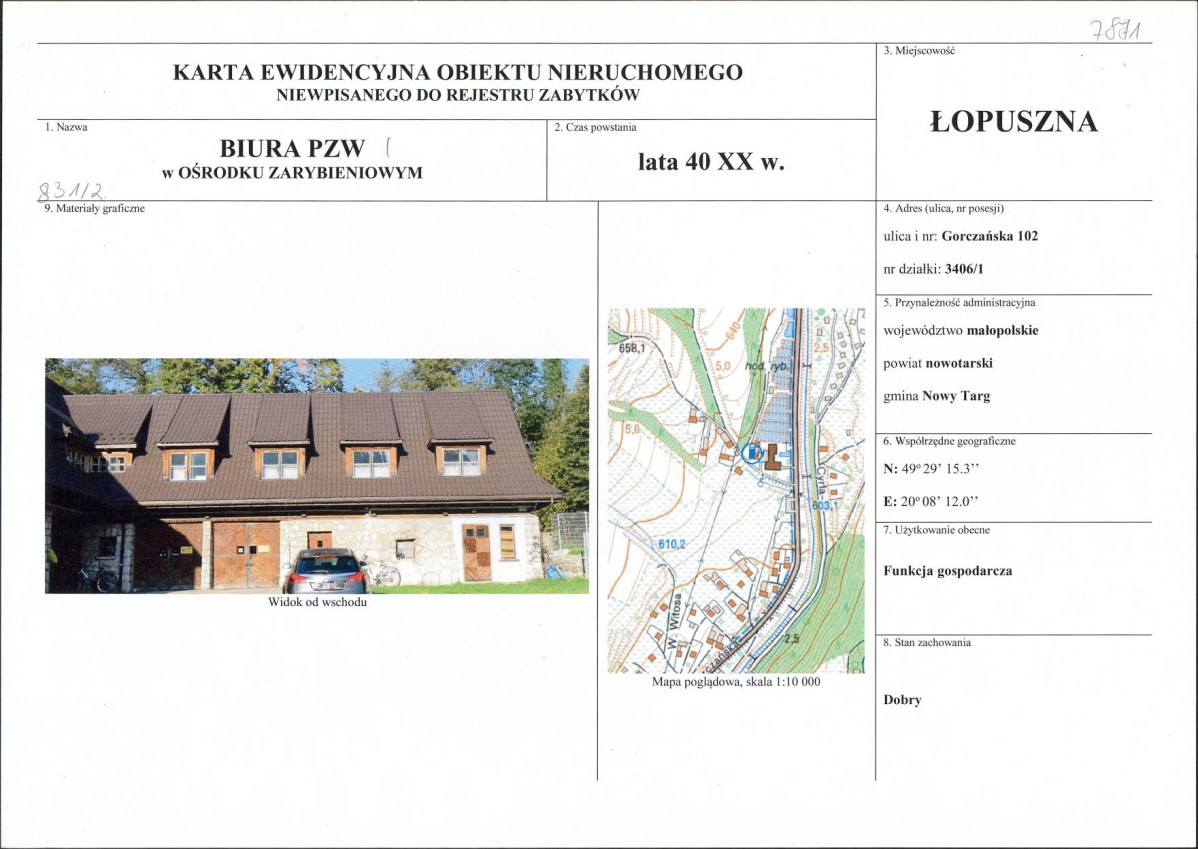 KEZN - Karta obiektu niewpisanego do rejestru, skan nr 1