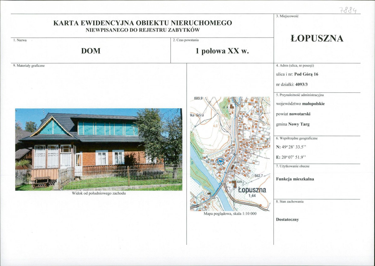 KEZN - Karta obiektu niewpisanego do rejestru, skan nr 1