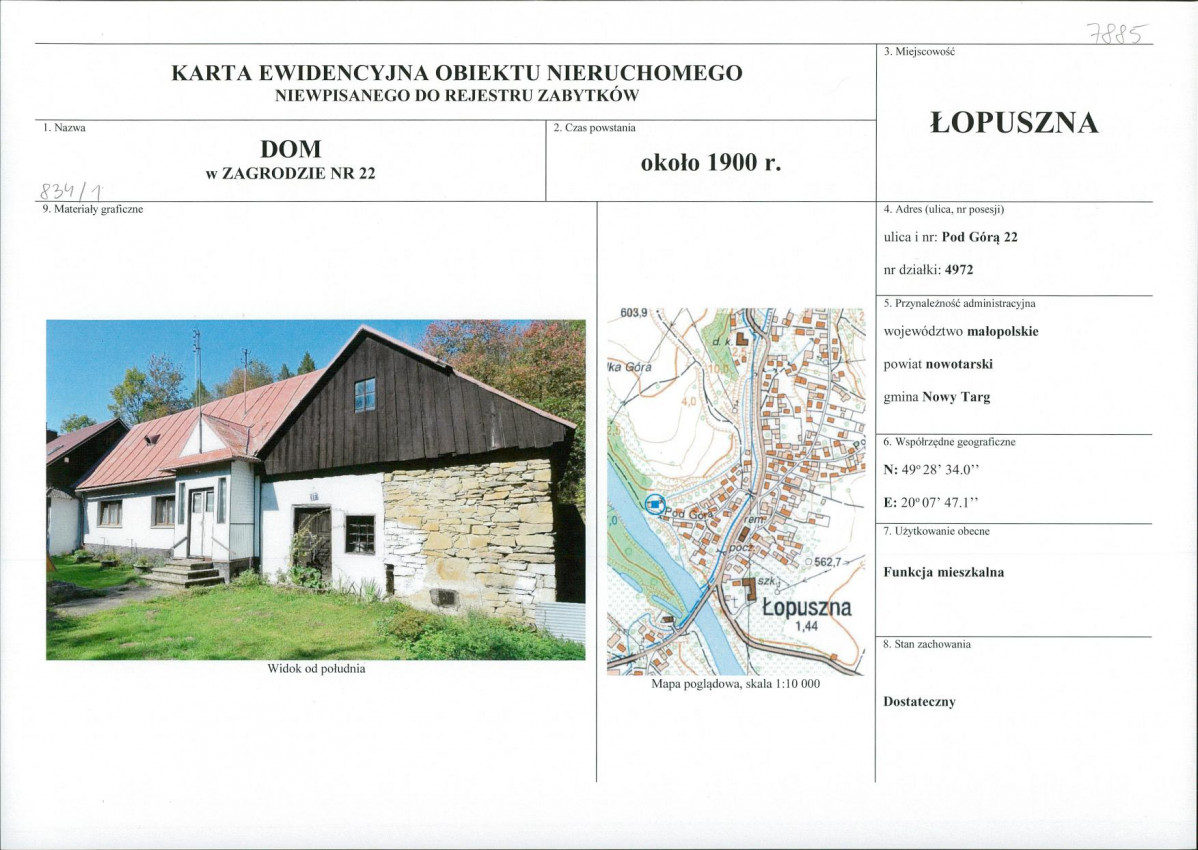 KEZN - Karta obiektu niewpisanego do rejestru, skan nr 1