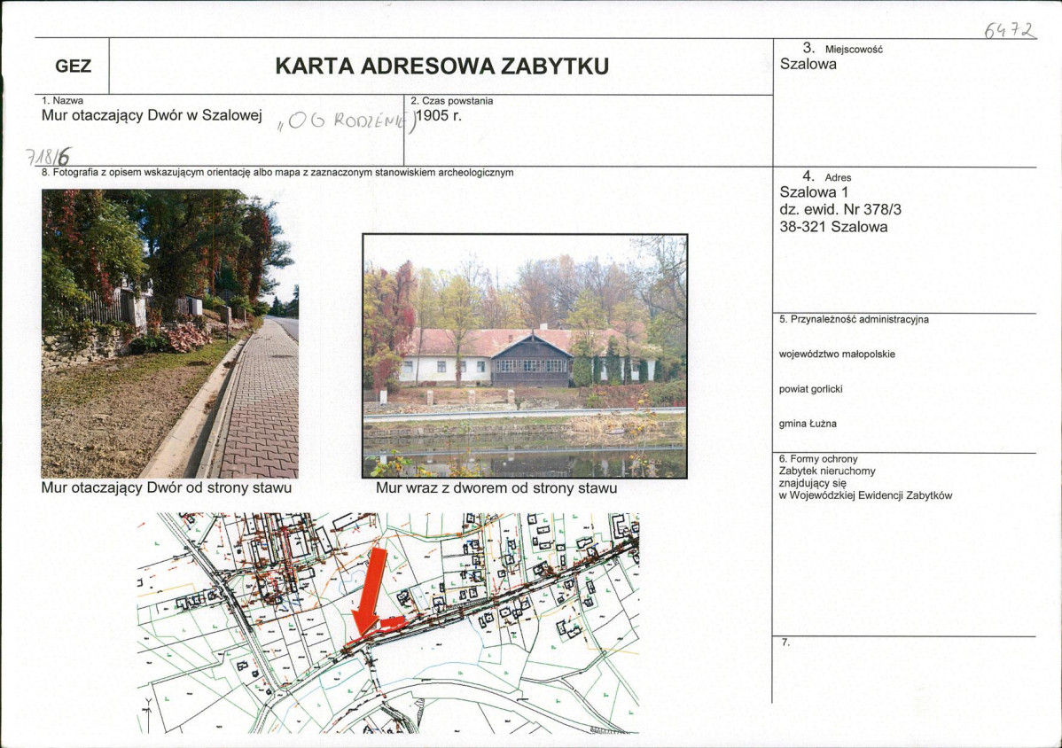 Karta obiektu niewpisanego do rejestru, skan nr 1