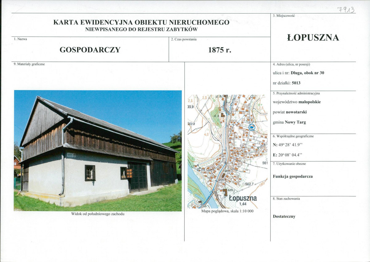 KEZN - Karta obiektu niewpisanego do rejestru, skan nr 1
